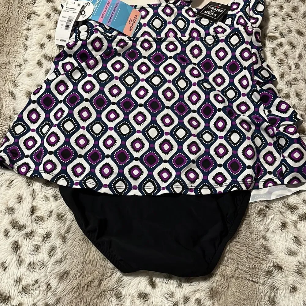 Swim Solutions Women's Jewels Printed Tiered Tummy Control One-Piece Swimsuit - Picture 11 of 13